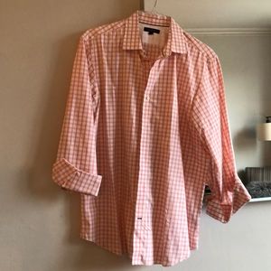 Banana Republic orange/white checked dress shirt.